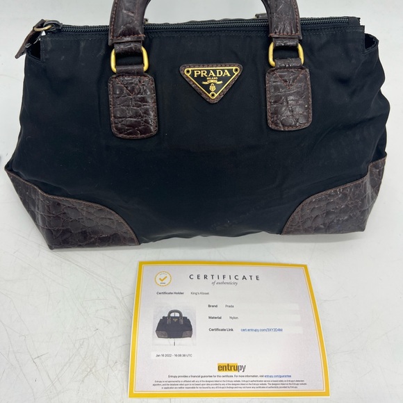 Prada Croc embossed trim satchel - Picture 2 of 8